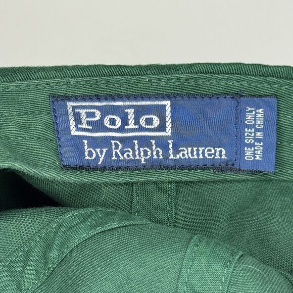 VTG Polo Ralph Lauren Hat Leather Strap Mens One Size Green Embroidered Pony - Picture 8 of 8